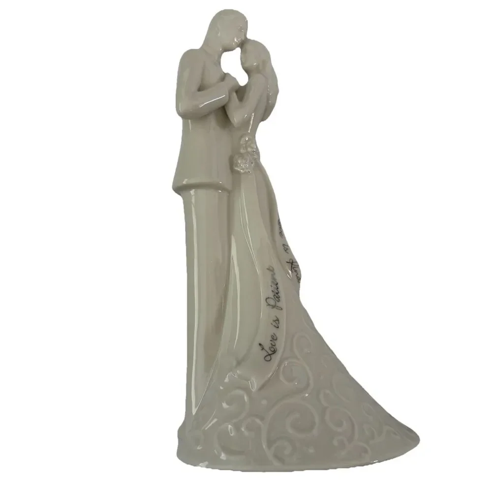 Wedding Cake Topper Bride & Groom Roman “Love is Patient…” 8.75” Tall Porcelain